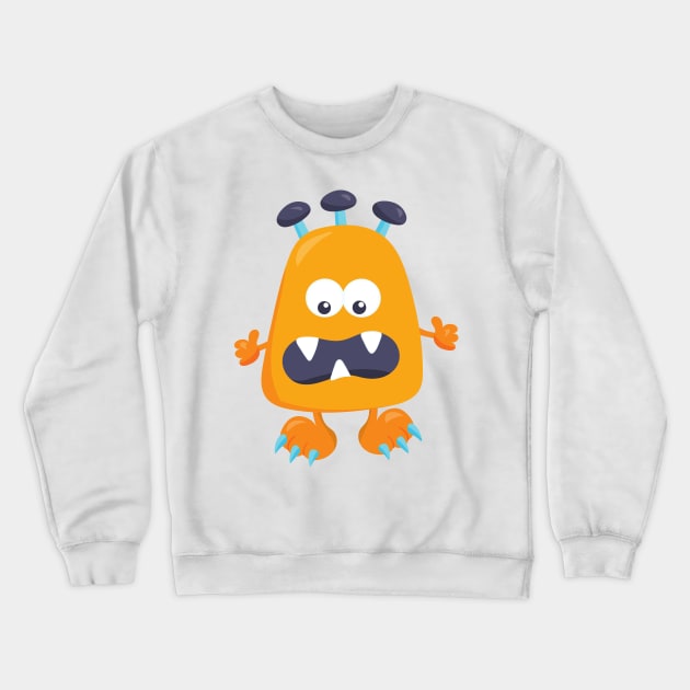 Cute Monster, Orange Monster, Horns, Funny Monster Crewneck Sweatshirt by Jelena Dunčević